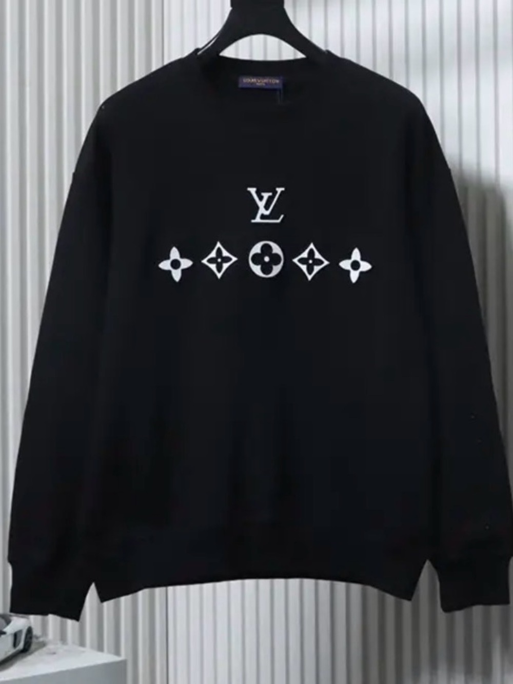 Louis Vuitton Black Crewneck with White Monogram Row